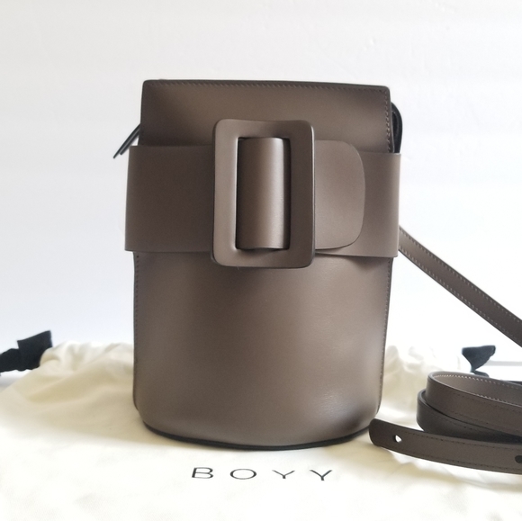 BOYY Buckle Tall Leather Pouch Crossbody Bag Dark Brown - Picture 3 of 11